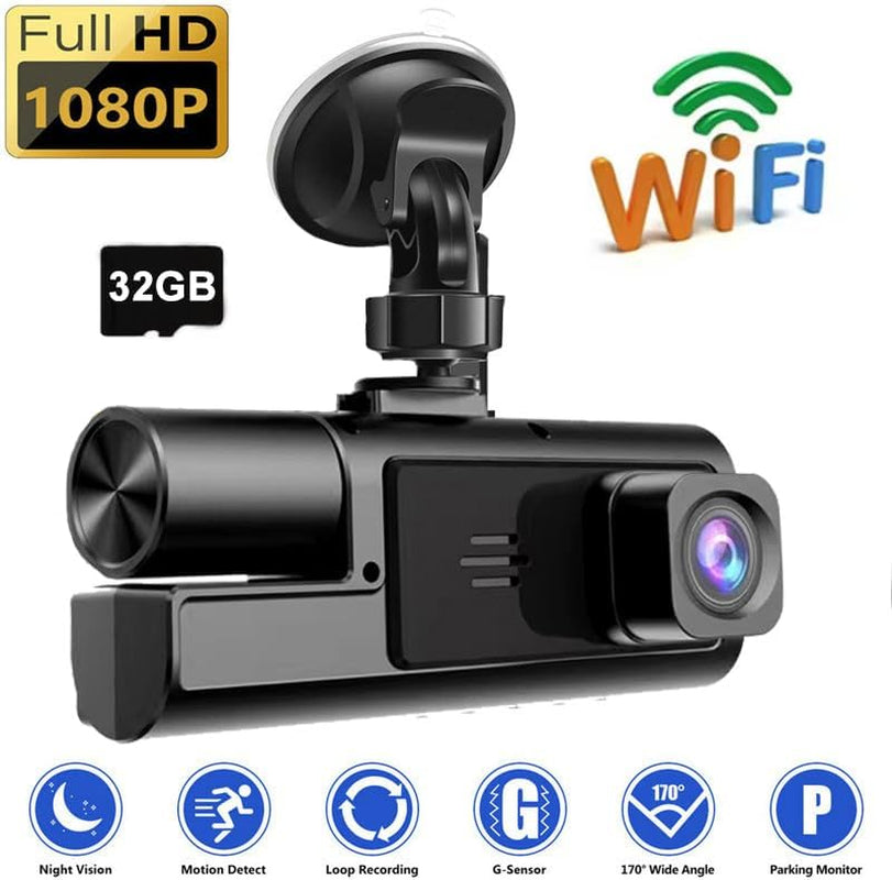Onward Wifi Dash Cam — Front & Inside, Night Vision, 32GB Included