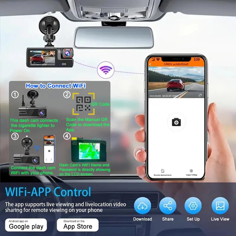 Onward Wifi Dash Cam — Front & Inside, Night Vision, 32GB Included