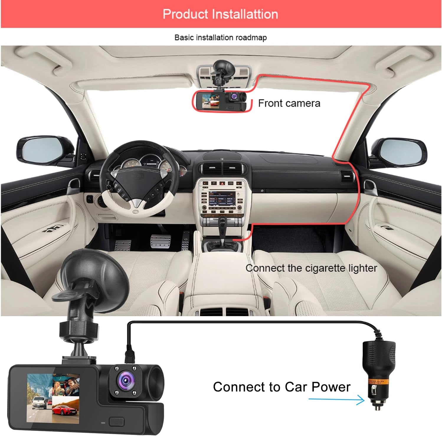 Onward Wifi Dash Cam — Front & Inside, Night Vision, 32GB Included