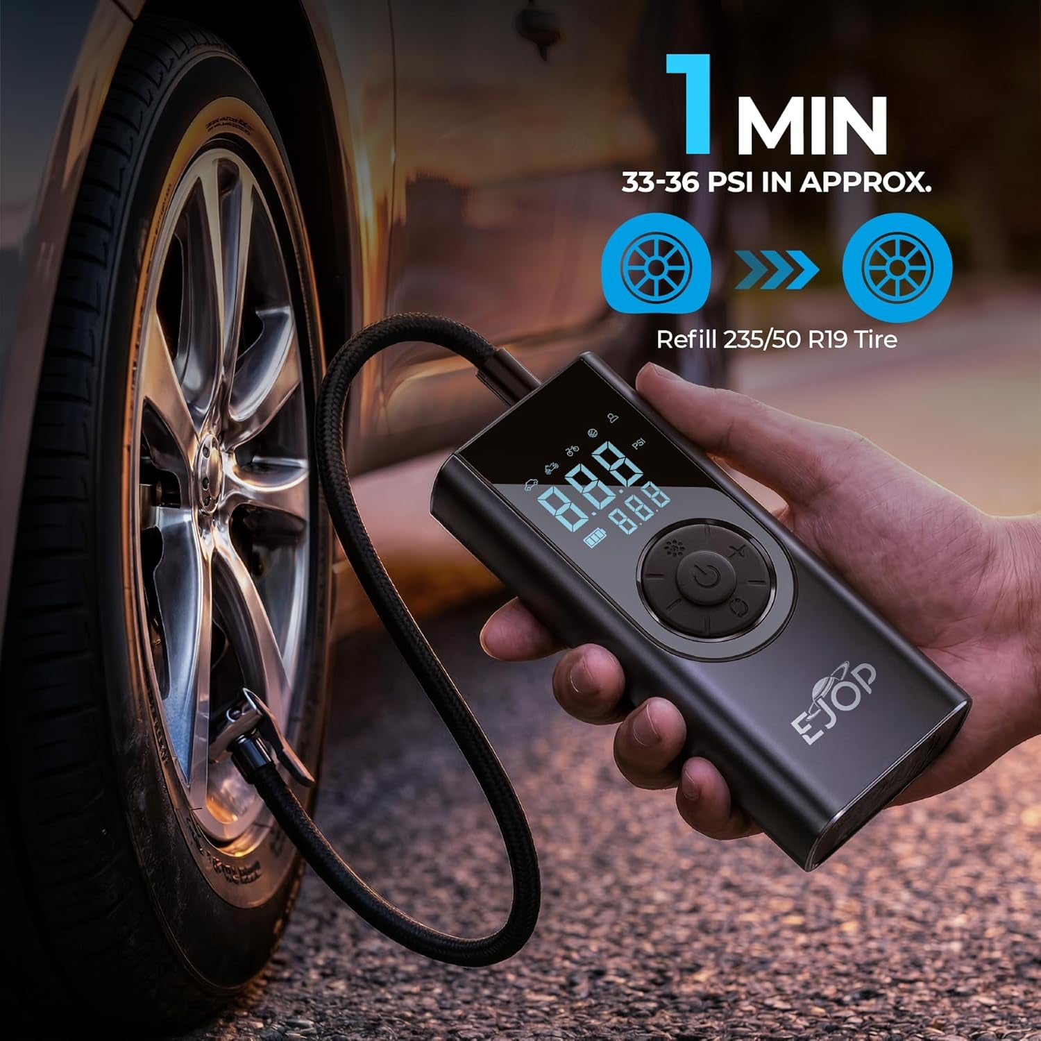 150PSI Tire Inflator Portable Air Compressor, Air Pump for Car Tires with Digital Pressure Gauge, Cordless Pump for Car Motorcycle Bicycle Ball, LED Light, Auto Shut-Off,Dual Display,12V Adapter