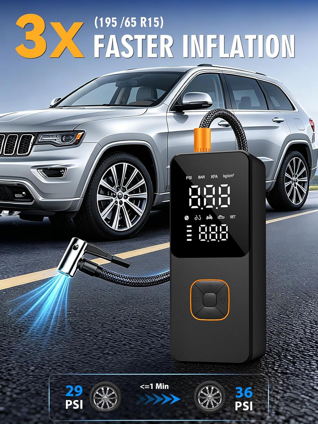 Tire Inflator Portable Air Compressor, Bike Pump with Gauge | 4000Mah, 150PSI, Fast Inflation, Auto Off, Easy Operation, LED Light, Portable Air Pump for Car Tires, Bike, Motocrycle,Balls
