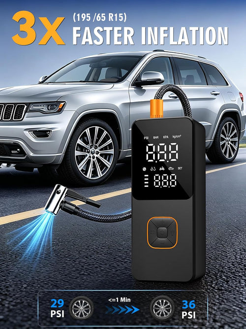 Tire Inflator Portable Air Compressor, Bike Pump with Gauge | 4000Mah, 150PSI, Fast Inflation, Auto Off, Easy Operation, LED Light, Portable Air Pump for Car Tires, Bike, Motocrycle,Balls