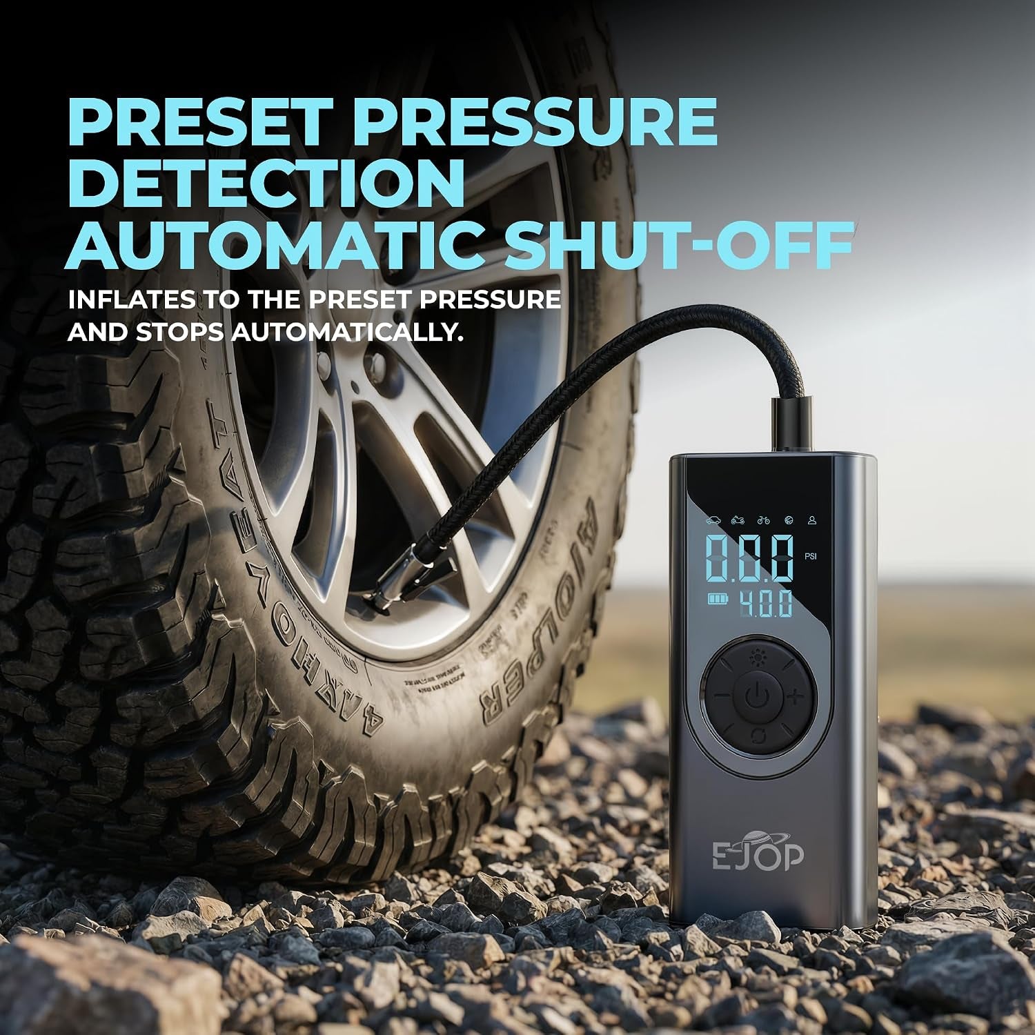 150PSI Tire Inflator Portable Air Compressor, Air Pump for Car Tires with Digital Pressure Gauge, Cordless Pump for Car Motorcycle Bicycle Ball, LED Light, Auto Shut-Off,Dual Display,12V Adapter