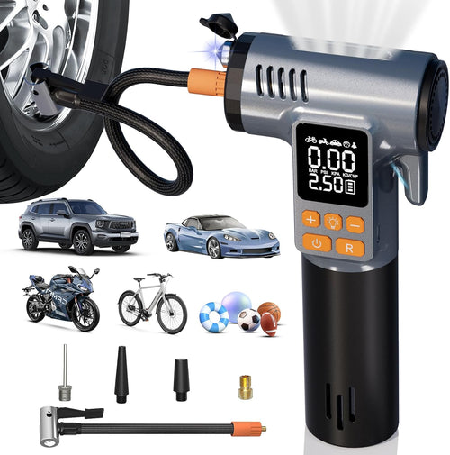 Tire Inflator Portable Air Compressor - 8 in 1 Air Pump, Window Breaker, Seatbelt Cutter, Ball Pump, Bike Pump, Digital Tire Pressure Gauge, SOS, Flashlight, Tech Gadgets Car Accessories