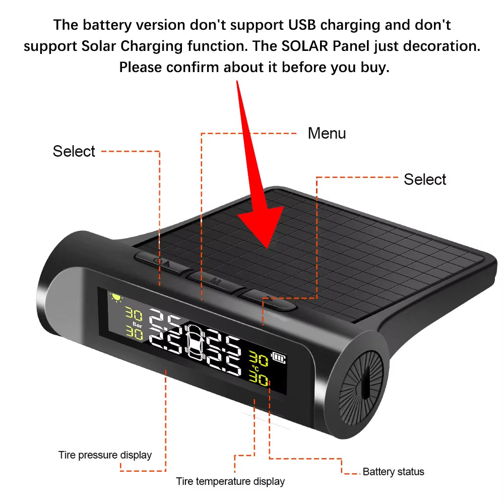 Tire Pressure Monitoring System Temperature Warning New C External Battery Version Sensors Solar TPMS Car Tyre Pressure Monitor